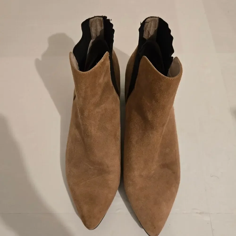 Halogen Skylar Pointy Toe Suede Booties Tan Black Slip On 8.5